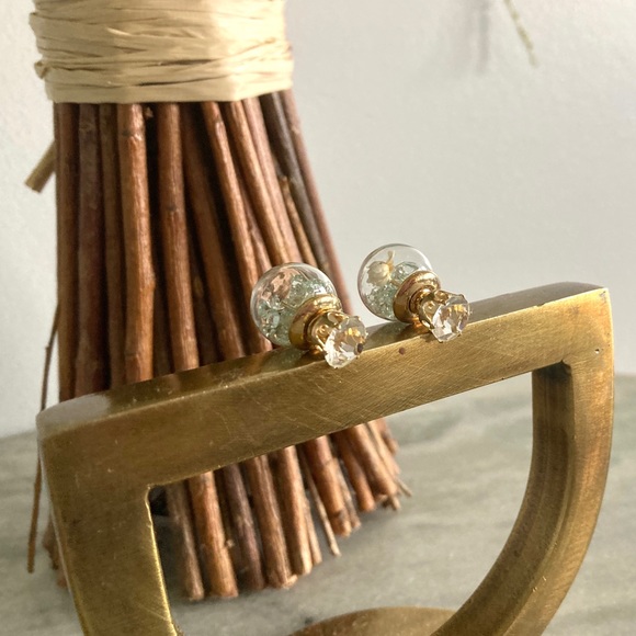 ‘Glass Ballroom' Dried Flower Sea Green Crystal Ball Earring - Picture 4 of 7